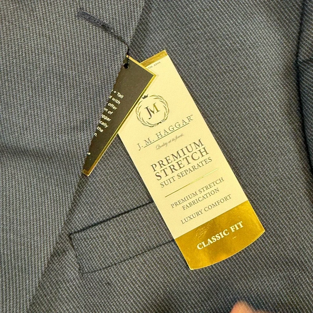 NEW JM Haggar Blazer Suit Jacket Mens 50R Navy Blue Classic Fit Stretch Wedding